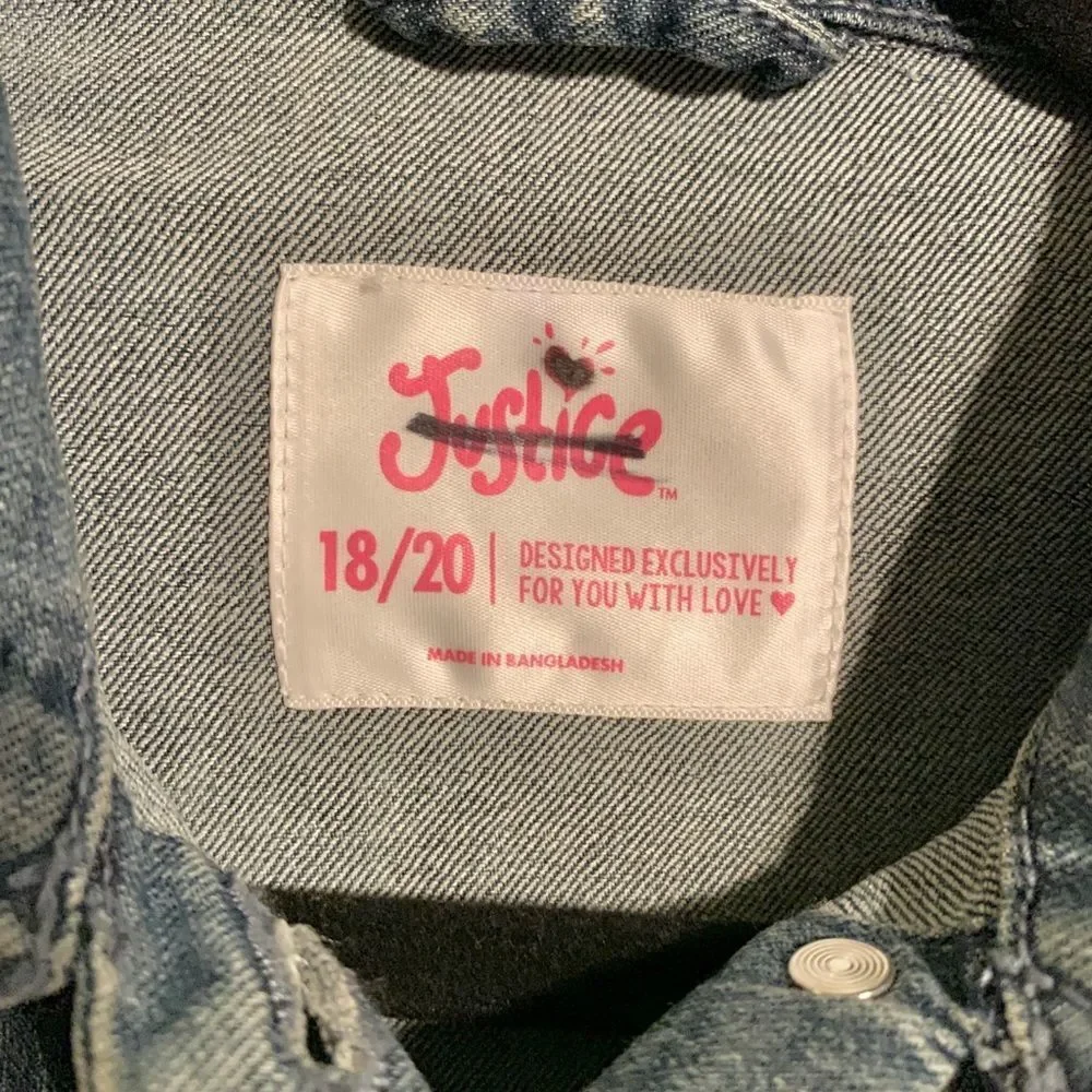 Justice Distressed Jean Jacket Lace Patch Plus Size 18-20 XXL Brand New